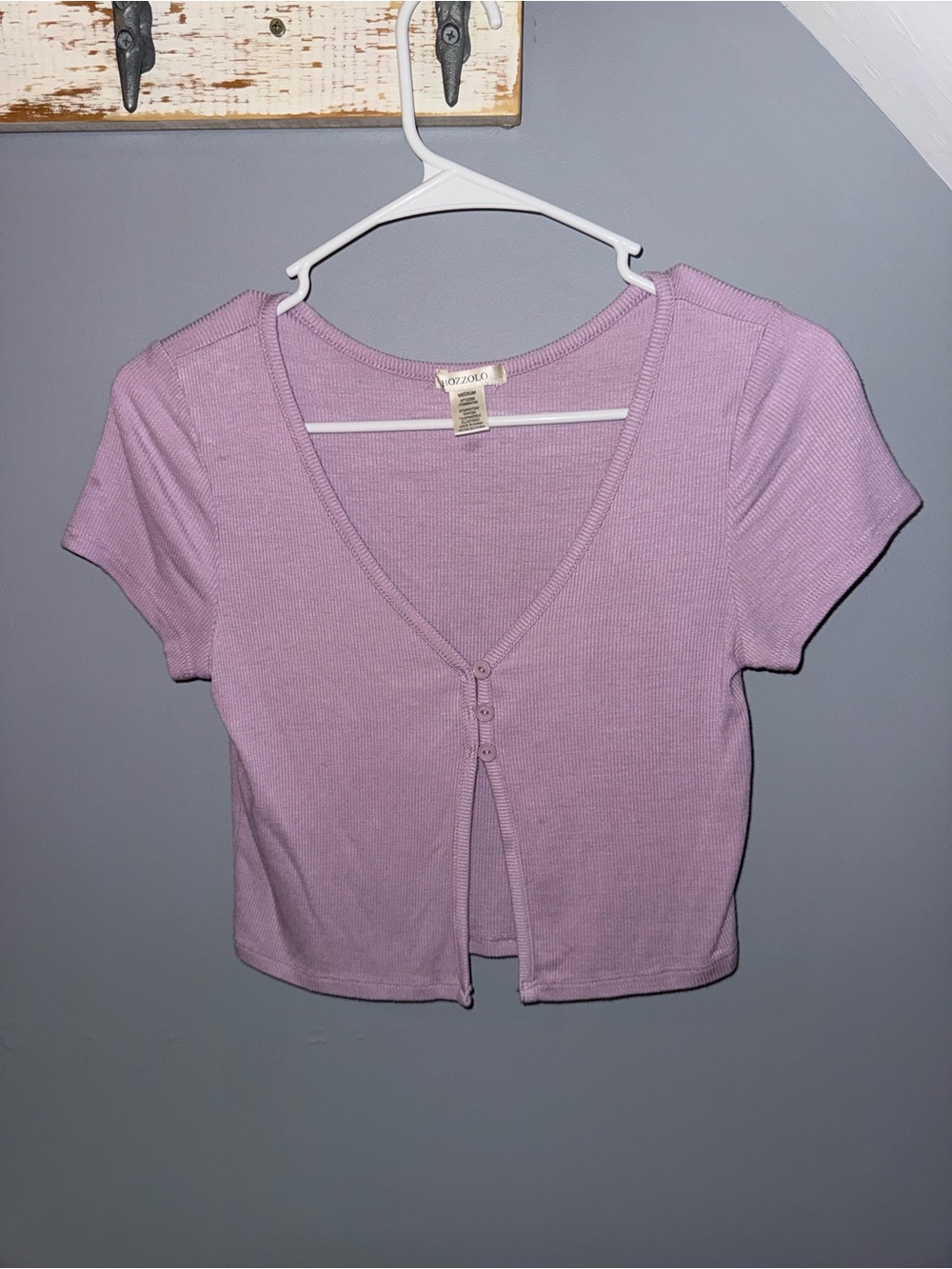 Bozzolo Lilac Ribbed V-Neck Short Sleeve Crop Top